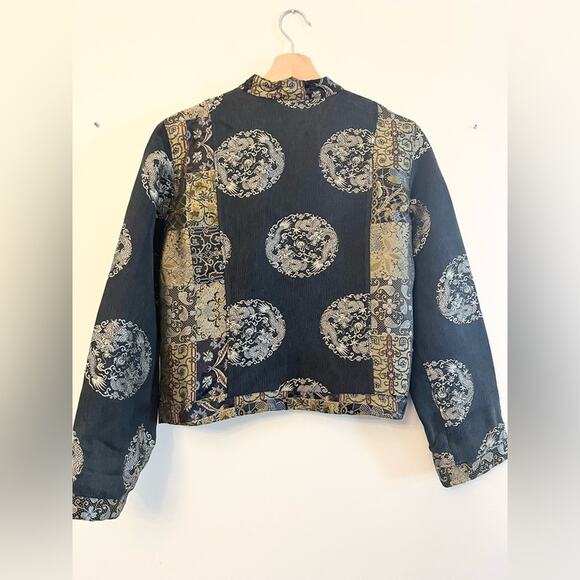 Citron M vintage Santa Monica Asian inspired top jacket black silk blend printed - Picture 5 of 8